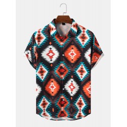 Mens Retro Geometric Print Hem Cuff All Matched Shirts