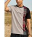 Mens Letter Ethnic Asymmetric Print Short Sleeve O Neck T  Shirts